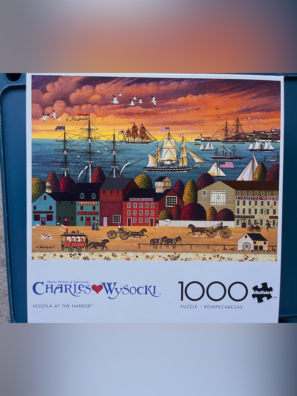 Charles Wysocki Hoopla at the Harbor 1000-Piece Puzzle - Blue/Multicolor